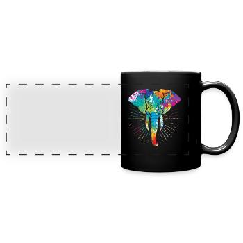 Elefant - Panorama-Tasse farbig - Schwarz - Vorne