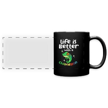 Chamäleon - Panorama-Tasse farbig - Schwarz - Vorne