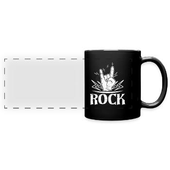 Rockmusik Rocker Handzeichen Symbol Hand - Panorama-Tasse farbig - Schwarz - Vorne