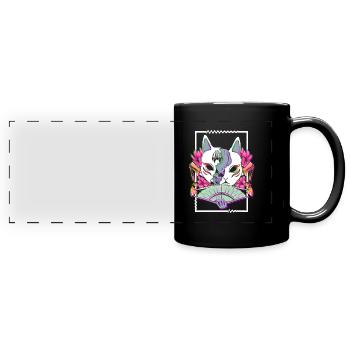 Japanese Glitch Samurai Geisha Mask Goth - Full Colour Panoramic Mug - black - Front