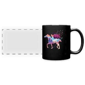 Fille éprise de chevaux Vaporwave - Mug panoramique uni - noir - Devant