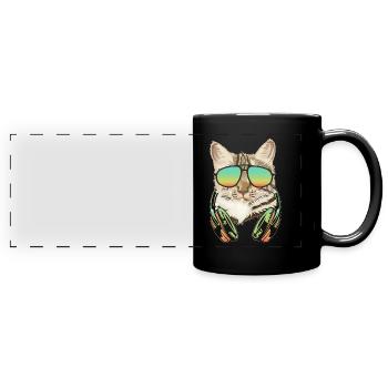 DJ Cat Casque Kitten Producteur de musique - Mug panoramique uni - noir - Devant