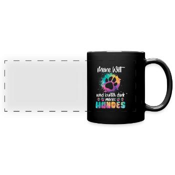 Bunte Welt dank meines Hundes Spruch - Panorama-Tasse farbig - Schwarz - Vorne