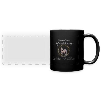 eine Hundehaare das ist Xoloitzcuintle Glitzer - Panorama-Tasse farbig - Schwarz - Vorne