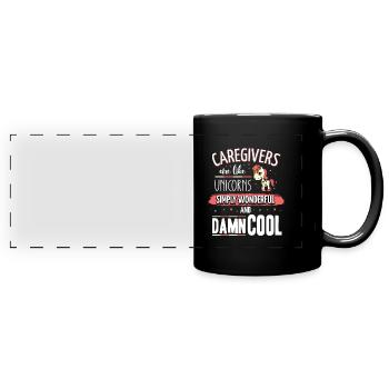 Les soignants sont comme des licornes baby-sitter - Mug panoramique uni - noir - Devant