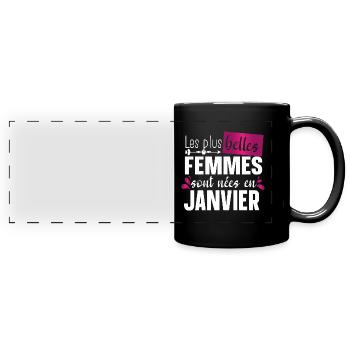 Janvier Femme Cadeau d’Anniversaire Rose Girly - Mug panoramique uni - noir - Devant