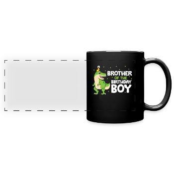 Bruder des Geburtstagskindes Dinosaurier - Panorama-Tasse farbig - Schwarz - Vorne