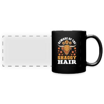 Beware Of The Shaggy Hair Highland Cattle Cow - Full Colour Panoramic Mug - black - Front