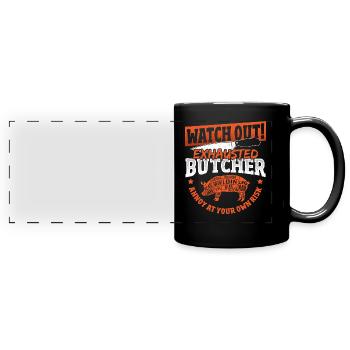 Le boucher épuisé Ennuyer à vos risques et périls - Mug panoramique uni - noir - Devant