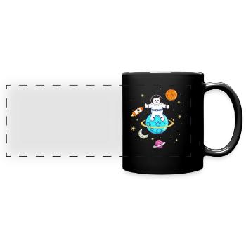 Astronaut Lovers Cat Propriétaires - Mug panoramique uni - noir - Devant