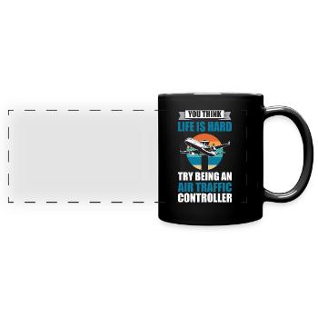 Luftfahrt Flugzeug Start-und Landebahn Fluglotse - Panorama-Tasse farbig - Schwarz - Vorne