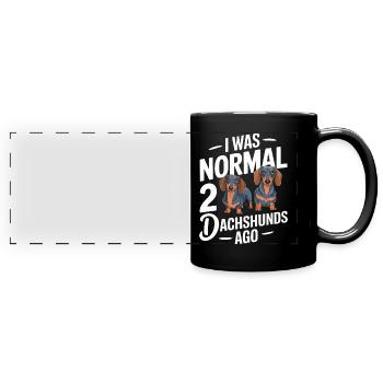 Dackel Hund - Panorama-Tasse farbig - Schwarz - Vorne