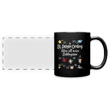 Meine Lieblingstiere in St. Peter-Ordíng - Panorama-Tasse farbig - Schwarz - Vorne