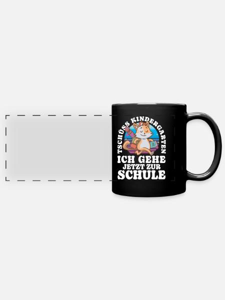 Einschulung Katze - Panorama-Tasse farbig - Schwarz