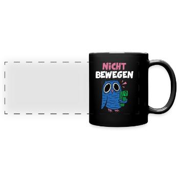 Eulen Cartoon Eule Vogel Lustiges Wortspiel Humor - Panorama-Tasse farbig - Schwarz - Vorne