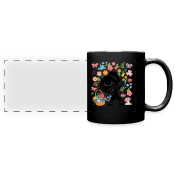 Silhouette Dabbing Girl Hippie Bouquet Frühling - Panorama-Tasse farbig - Schwarz - Vorne