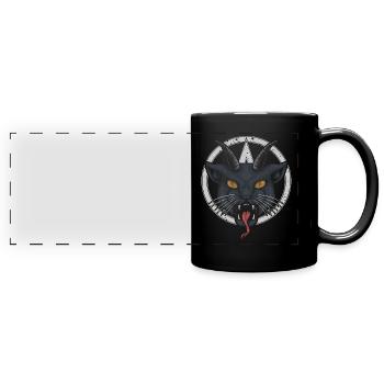 Dämonische Gehörnte Katze, Gruseliges - Panorama-Tasse farbig - Schwarz - Vorne