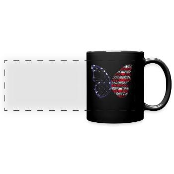 Floral Butterfly July 4 Independence Day - Full Colour Panoramic Mug - black - Front
