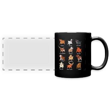 Verschiedene Kawaii Kühe - Panorama-Tasse farbig - Schwarz - Vorne
