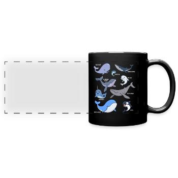 Verschiedene Kawaii Wale - Panorama-Tasse farbig - Schwarz - Vorne