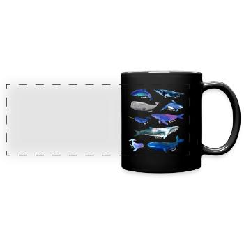 Drawings of whales - various species of whales - Full Colour Panoramic Mug - black - Front