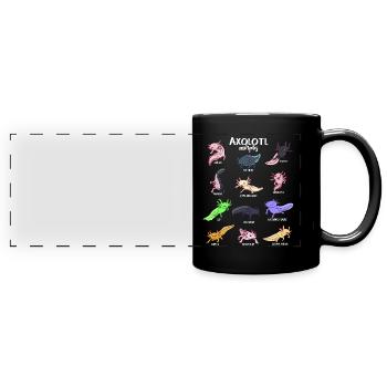 Verschiedene Kawaii Axolotltypen - Panorama-Tasse farbig - Schwarz - Vorne