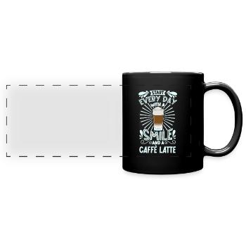 Lächeln mit Caffè Latte - Panorama-Tasse farbig - Schwarz - Vorne