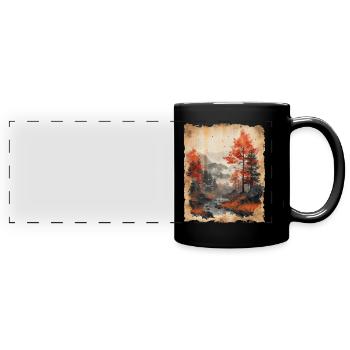 Classic Scenery Papyrus Scroll Onsen Japanese - Full Colour Panoramic Mug - black - Front