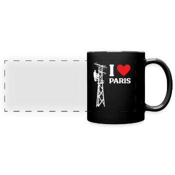 I Love Paris Lustige Elektriker Strommast Strom - Panorama-Tasse farbig - Schwarz - Vorne