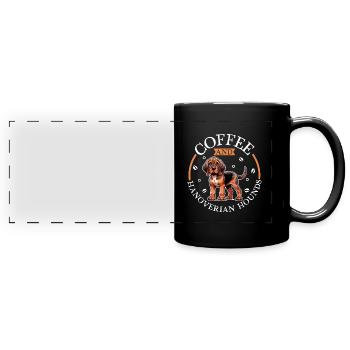 Kaffee und Hannoverscher Schweißhund - Panorama-Tasse farbig - Schwarz - Vorne