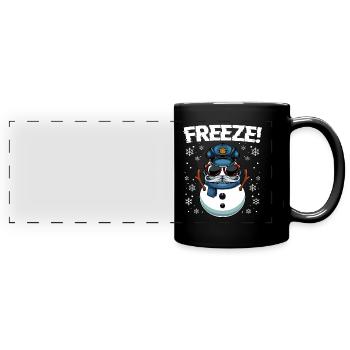 Geler! Bonhomme de neige de Noël de la police - Mug panoramique uni - noir - Devant