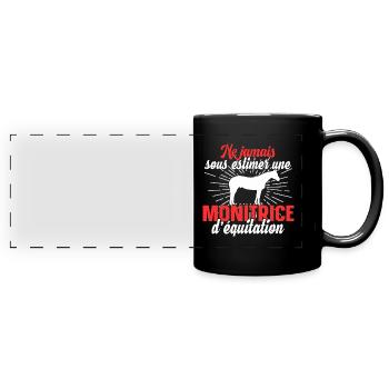 Monitrice d'équitation métier cheval chevaux - Mug panoramique uni - noir - Devant