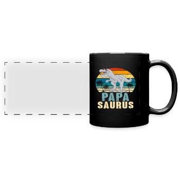 Papasaurus Fête des Pères Dinosaure T-Rex Idée Cadeau - Mug panoramique uni - noir - Devant