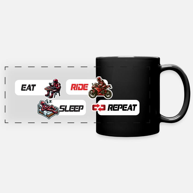 Eat Sleep Ride Repeat Motorcycle & Biker Quote - Full Colour Panoramic Mug - black