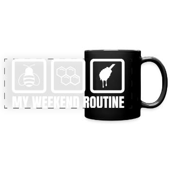 My Weekend Routine - Full Colour Panoramic Mug - black - Front