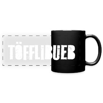 Schweizerdeutsch Töfflibueb - Panorama-Tasse farbig - Schwarz - Vorne