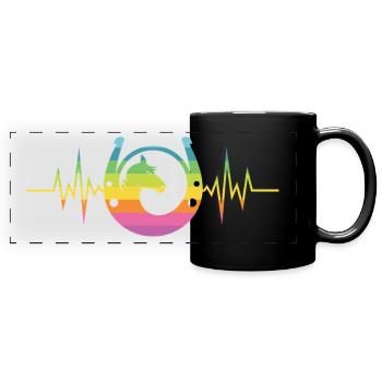 Pferd Hufeisen rainbow Herzfrq - Panorama-Tasse farbig - Schwarz - Vorne