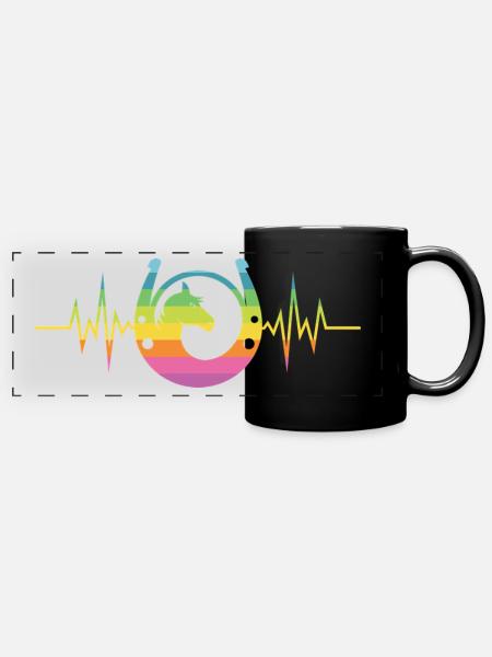 Pferd Hufeisen rainbow Herzfrq - Panorama-Tasse farbig - Schwarz
