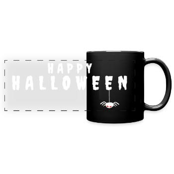 HAPPY HALLOWEEN MOTIF WITH CUTE SPIDER - Full Colour Panoramic Mug - black - Front