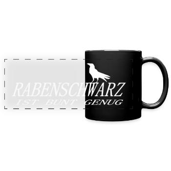 Rabenschwarz ist bunt genug, lustiges Shirt, Humor - Panorama-Tasse farbig - Schwarz - Vorne