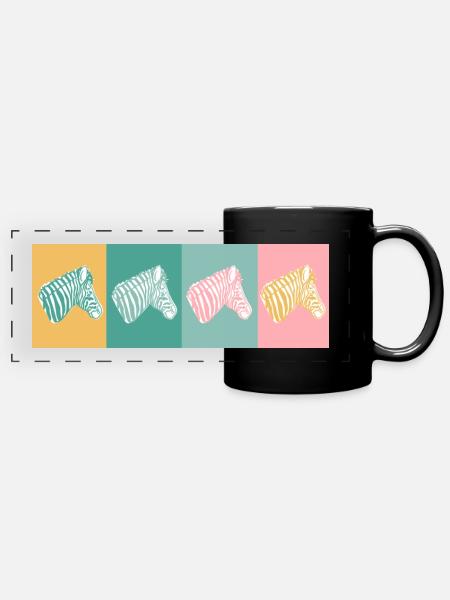 4 Zebras - Panorama-Tasse farbig - Schwarz