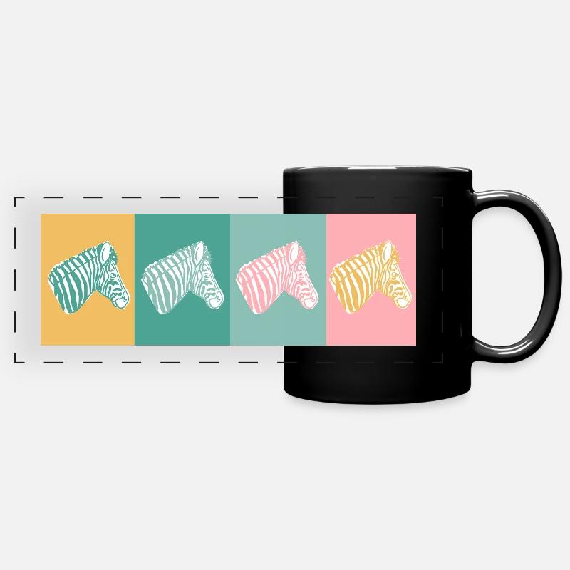 4 Zebras - Panorama-Tasse farbig - Schwarz
