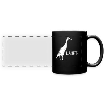 Läuft - Laufenten - Panorama-Tasse farbig - Schwarz - Vorne