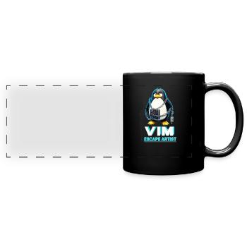 Funny for Linux Admins VIM Escape Artist Tux - Panorama-Tasse farbig - Schwarz - Vorne