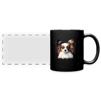 Hundegesicht - Papillon - Panorama-Tasse farbig - Schwarz - Vorne