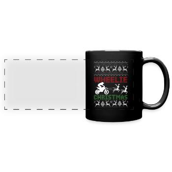 Wheelie Christmas Motocross Ugly Xmas Motorcycle - Full Colour Panoramic Mug - black - Front