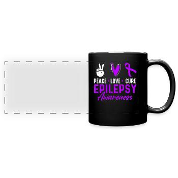 Peace Love Cure Epilepsy Awareness Month Purple - Full Colour Panoramic Mug - black - Front
