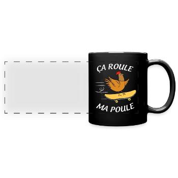 ça Roule Poule Skateboard Humour Homme Femme - Mug panoramique uni - noir - Devant