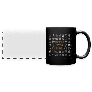 Never Stop Exploring - Panorama-Tasse farbig - Schwarz - Vorne