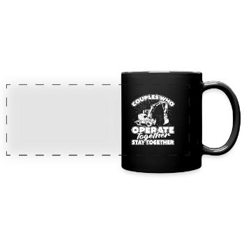 Excavator driver couple - Full Colour Panoramic Mug - black - Front